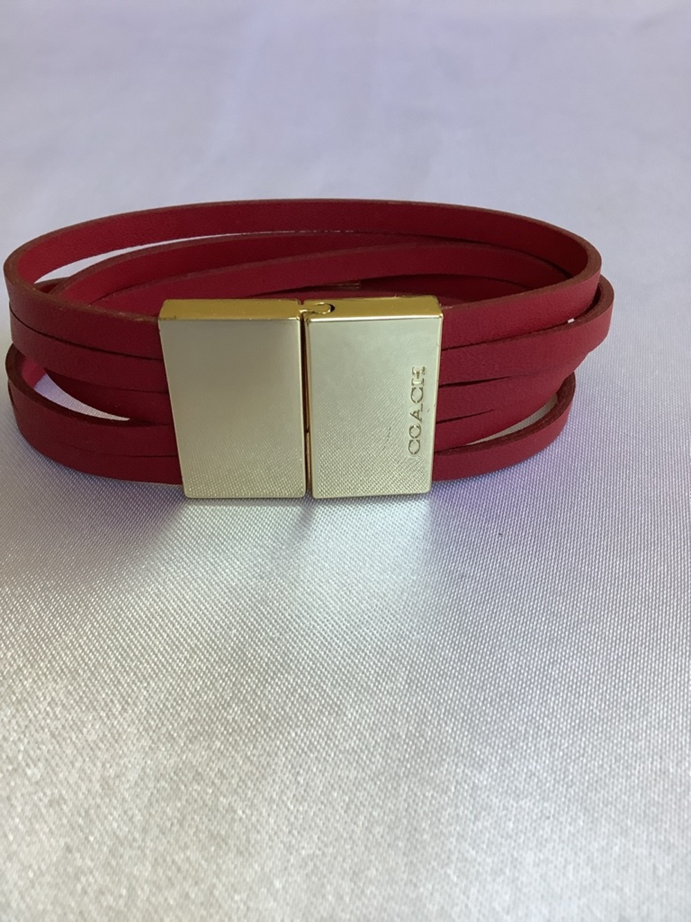 Coach Red Genuine Leather strands Multi-Wrap Bracelet. Like new .